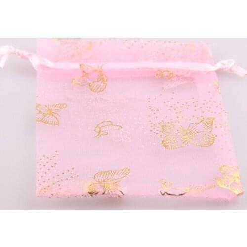 30pcs 8*12cm pink gold butterfly organza gift bag for Bracelet necklace Jewelry pouch packing