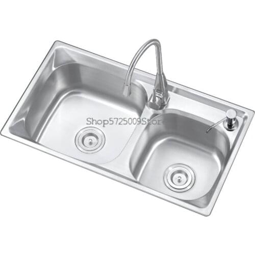 304 Sink Integrated Bevel Brushed Stainless Steel Double Trough Wash Basin Sink Large, Medium And Small Package