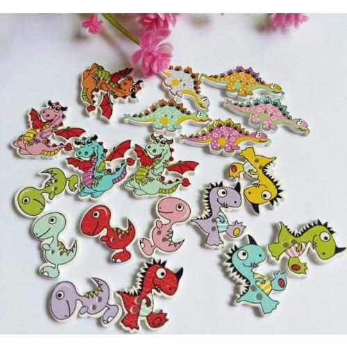 40PCs Mixed dinosaur Botones Wooden Button Two Holes Embellishment Button Flatback DIY Scrapbooking Accessories Sew Crafts