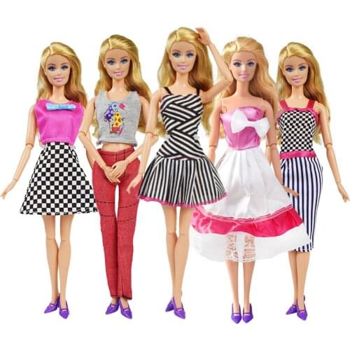 5 Pcs/lot High Quality Striped Plaid Dress Doll Clothes Accessories Manual Homemade Dress Childrens Toy for 12 Inch Doll Dress