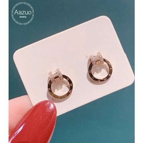 Aazuo 18K Rose Gold Real Diamonds Classic Letter H Roman numerals Round Stud Earring Au750 For Woman Wedding Engagement Party