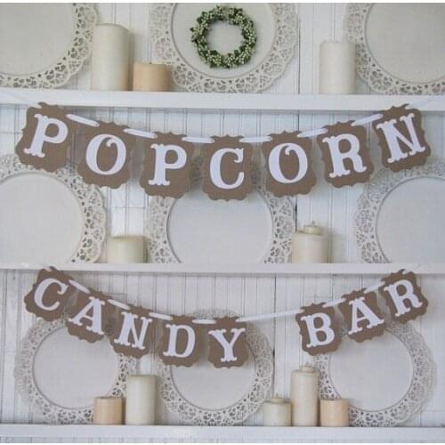 Free Shipping 1Set POPCORN +1Set CANDYBAR Wedding Banner Rustic Wedding Decoration Flag Garland Wedding Sign Party Decorations