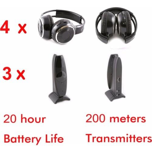 Silent disco Wireless 4pcs foldable headphones with 3 transmitters - RF Silent Disco earphones For iPod MP3 DJ music pary club
