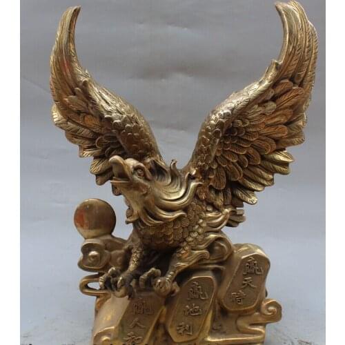 Bi002252 18" Chinese Fengshui Bronze Fengshui Hawk Eagle king Of Bird Class Animal Statue