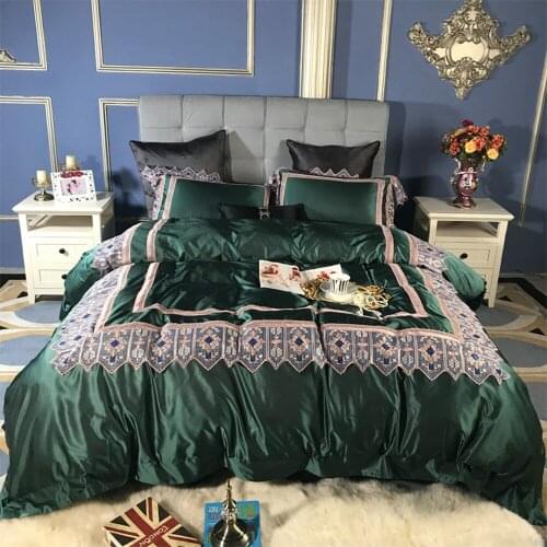 Noble green100S Egyptian cotton Tencel Silky Bedding sets Queen King Luxury Lace Edge Royal Duvet cover Bed sheet set
