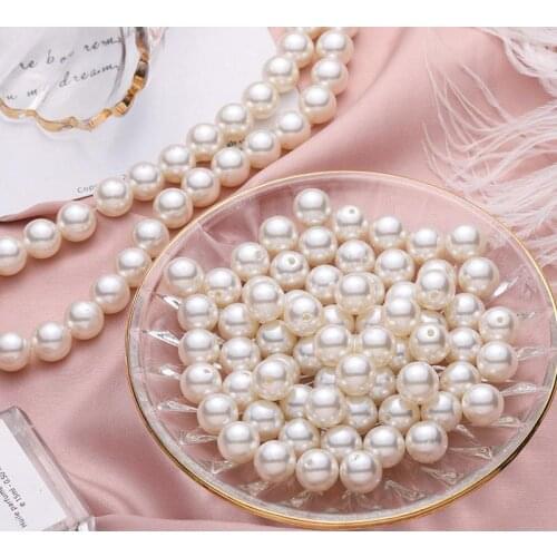 3-20mm Abs Imitation Pearl Beads Beige Double Hole Round Beaded Craft Diy Handmade Materials Jewelry Accessories