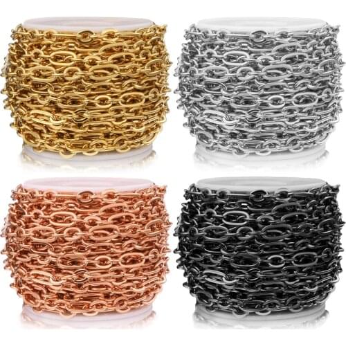 1 Meter Stainless Steel Gold Rolo Cable Chains Flat Wire Chic 3:1 Chain Fit for DIY Jewelry Making Supplies Wholesale Lots Bulk