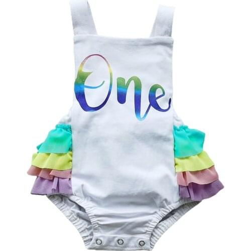 Citgeett Summer Infant Baby Girls Birthday Bodysuit Cute Letter Print Sleeveless Backless Ruffle Jumpsuit Clothes