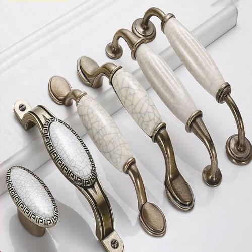 European crack ceramic handle antique bronze cabinet drawer cabinet chest door handle