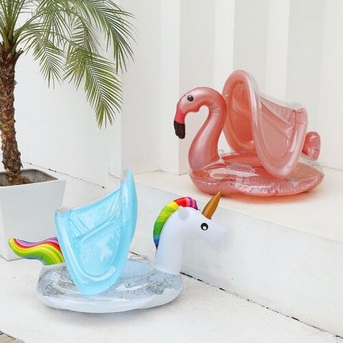 Flamingo Inflatable Circle Baby Infant Float Pool Swimming Ring with Sunshade Floating Seat Summer Beach Party Pool Toys