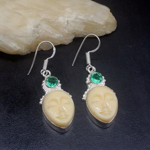 Gemstonefactory Big Promotion 925 Silver Carve Face Bones Green Topaz Jewelry Women Ladies Gifts Dangle Drop Earrings 20211996
