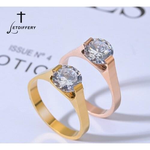 Letdiffery 8mm CZ Stone Women Rings Stainless Steel 3 colors Wedding Rings for Wife Girlfriend Gift Dropshipping