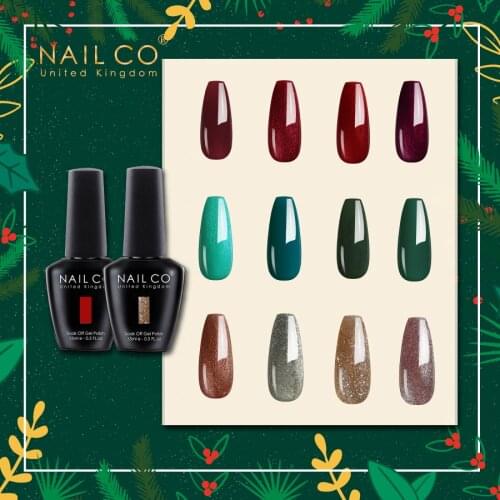 NAILCO nails polish 15ml Christmas Green Red Gold Color Series UV/LED Nails Gel Design Nail Art Glitter Manicure Top Base Coat
