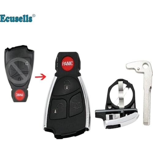 Modified Smart Remote Key Shell Case Fob 3+1/4 Buttons for Mercedes-Benz CLS B C E S CLK ML CL SLK class with uncut insert key