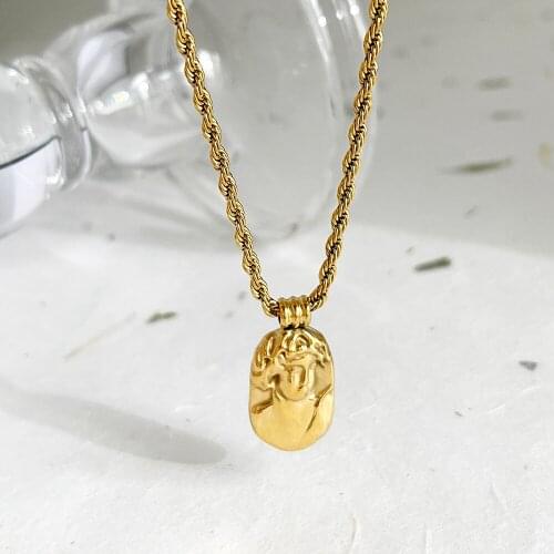 Monlansher Geometric Oval Coin Portrait Pendant Necklace Titanium Steel Twist Rope Chain Necklace Vintage Necklaces Jewelry 2021