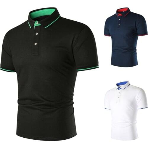 2021 summer solid color neckline cuff stripe color matching mens short-sleeved POLO shirt European and American code S-XXL