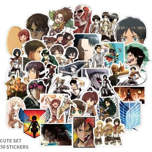 50pcs/set Attack on Titan Stickers Anime Attack on Titan Eren Jäger Mikasa Ackerman Stickers For DIY Suitcase Luggage Guitar Car
