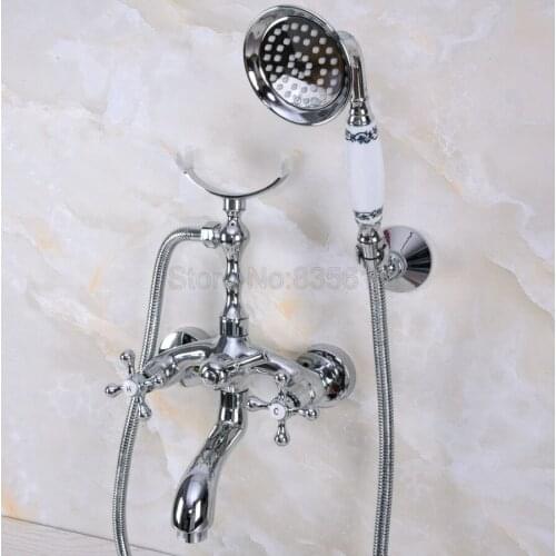 Wall Mounted Chrome Polished Clawfoot Bathtub Faucet telephone style Bath Shower Water Mixer tap with Handshower tna231