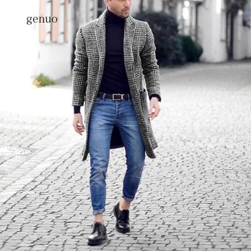 2020 New Fashion Long Coat Mens Brand Clothes Winter Houndstooth Gentlemen Long Coat Men Jacket Coat Top