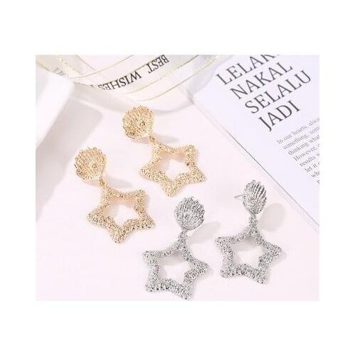 New fashion metal shell five-pointed star relief earrings For Women girl Accessories jewelry wholesale