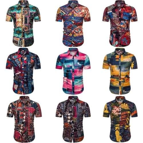 Wholesale Plus size Men Summer African Printed Floral Beach Short Sleeve Shirt