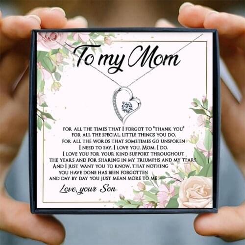 Mom Crystal Necklaces for Women Heart Pendant Necklace Female Choker Necklaces Pendants Gift to Mother from Son Christmas