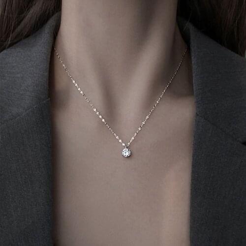 925 Sterling Silver Necklace for Women Shining Transparent Zircon Pendant Clavicle Chain Necklace Korean New Design Jewelry