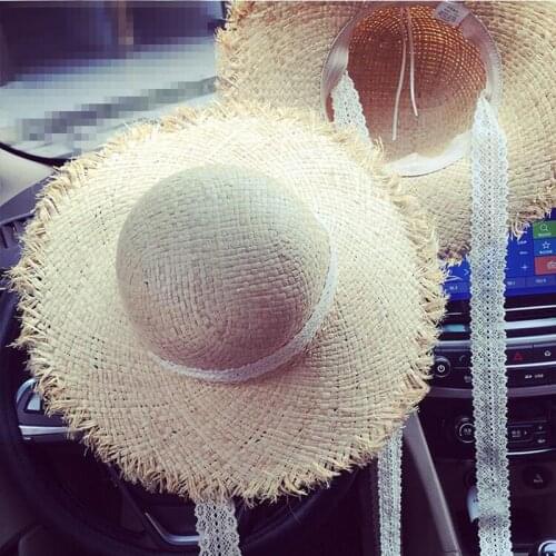 Ozyc summer hat lady Raffia straw hat with wide edge lady elegant lace belt beach hat Sombrero Mujer foldable travel cap