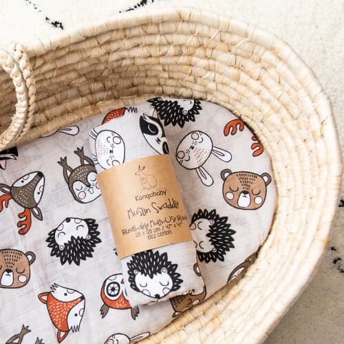 Kangobaby Muslin Swaddle Receiving Blanket Baby Diaper Wrap Floral Pattern 100% Cotton 120x120cm