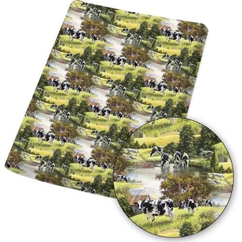 Polyester Cotton Fabric Farmhouse Cow Printed Cloth Fabrics Sheet Cartoon for DIY Dress Needlework Sewing Materials 45*145cm/pc