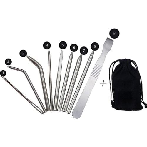 9pcs/set Paracord Stitching Needles Set Stainless Steel Portable Lacing Smoothing Tool For Bracelet Laces Strings Outdoor Tools