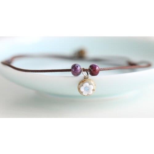 Hand Kneading Flower Pendant Porcelain Original Handmade Ceramic Anklet Simple Fashion Women Small Jewelry Manufacturers Special