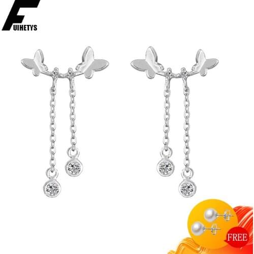 BaliJelry 925 Silver Women Earrings Jewelry Accessories Butterfly Shape Zircon Gemstone Drop Earring for Wedding Engagement Gift