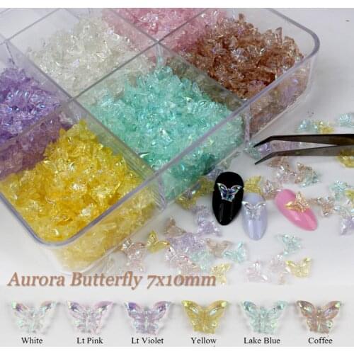 Resin Glitter Mix Colors AB Butterfly Shape 3D Charm Nail Art Rhinestones Decoration 30Pcs/100Pcs