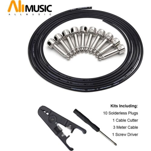 ALLMusic Solderless Connections Design Guitar Cable DIY Guitar Pedal Patch Cable kit 10 Solderless Chrome Cap Plug 3M Cable