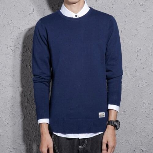 Spring and Autumn New Mens Cotton Sweater Mens Slim Sweater Solid Color Round Neck Sweater Men