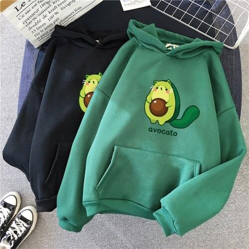 Anime Hoodie Avocado Print Fall/ Oversized Streetwear Men Kawaii Pullover Cartoon Daily Casual Trendy Clothes