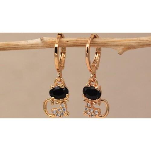 Dangle Drop Earrings Black Cubic Zirconia Rose Copper Cat Earring For Women Fashion Jewelry Accessories Wedding Anniversary Gift