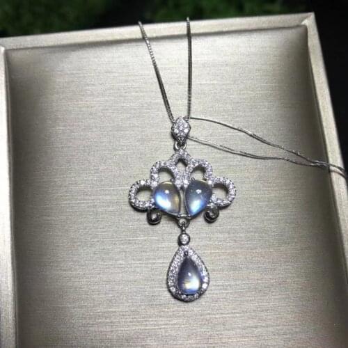 Natural blue moonstone Pendant necklaces natural gemstone pendant S925 silver Elegant Women party luck fine jewelery