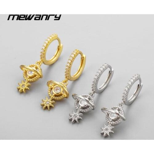 Mewanry 925 Sterling Silver Drop Earrings for Women New Trend Creative Sweet Planet Zircon Jewelry Gifts Girls Party Accessories
