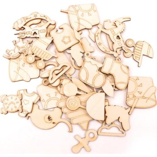 Handmade Wooden Crafts Home Decoration Accessories Scrapbooks Painting DIY Mixed baby Pattern Ornaments 45-50mm 10pcs MZ323