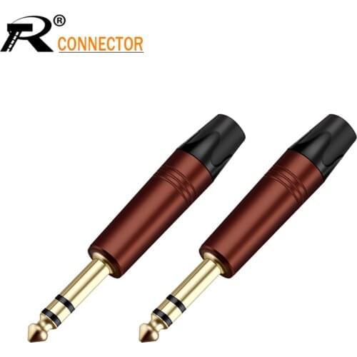 10pcs Stereo Microphone Plug Phone Jack Balance Connectors 6.35mm 3 Poles Wire Conector Assembly Gold-plated