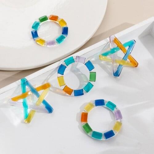 Japan Rainbow Plexiglas Color Contrast Ring Five-pointed Star DIY Handmade Ear Jewelry Accessories Material 2pcs