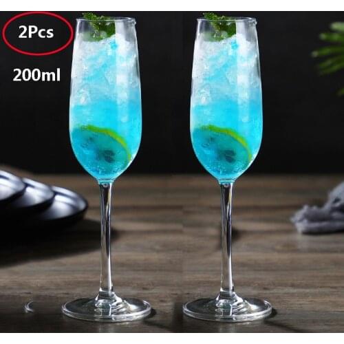 2pcs 200ml Transparent Goblet Champagne Glasses Plastic Juice Wine Glasses Drinking Cups Unbreakable Bar Party Wedding