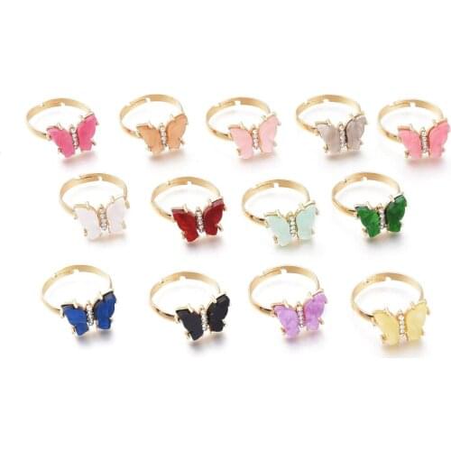 5pcs/lot Adjustable Brass Cubic Zirconia Finger Rings Golden Butterfly Metal Rings for Women Trendy Party Jewelry Mixed Color
