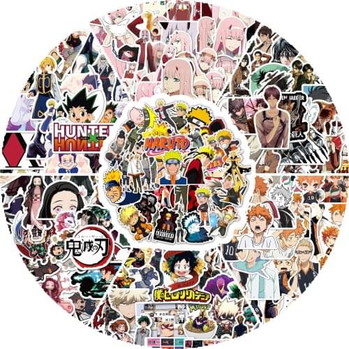 50pcs Cartoon Anime Stickers Haikyuu Hunter X Hunter Demon Slayer Attack On Titan Darling In The Franxx Stickers Laptop Suitcase
