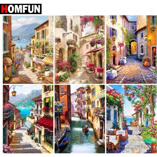 HOMFUN Diamond Painting Full Square/Round Drill 5D DIY "House beautiful street" Daimond Embroidery Rhinestone Cross Stitch Decor