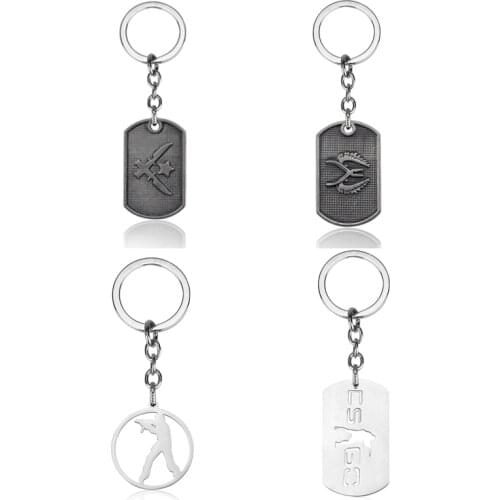 CS GO Keychain Counter Strike CSGO Logo Dog Tag Army Keyring Key Chain Ring Fashion Game Zinc alloy Jewelry Men Wholesale