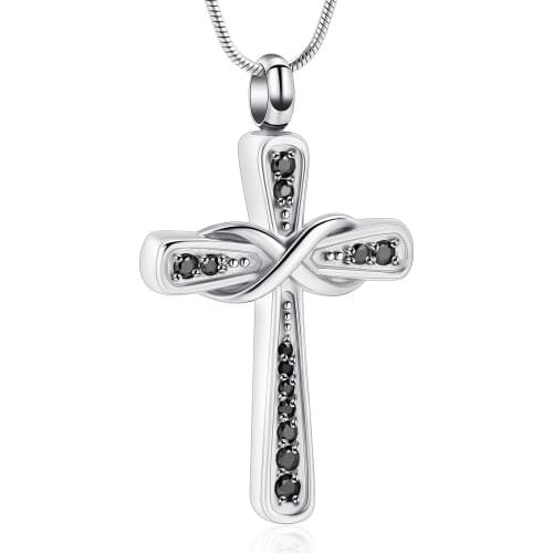 Birthstone Personalized Infinite Love Cross Urn Pendant Stainless Steel Snake Chain Cremation Jewelry for Ashes