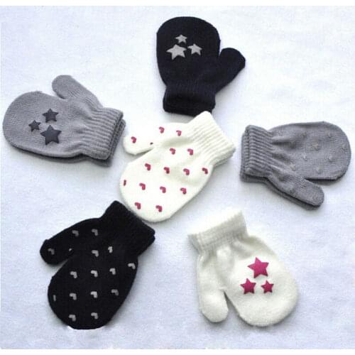 Children Winter Warm Gloves Star Heart Print Knitted Mittens No Fingers Comfortable Thick Gloves for Toddler Girls Boys